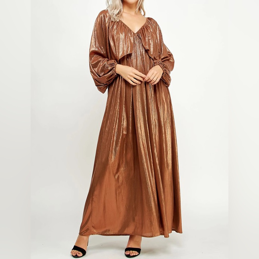 NWT bronze goddess fall maxi boutique dress
